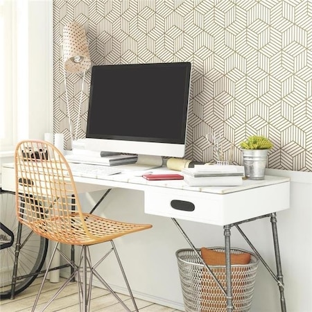 Roommates RMK10704WP Stripped Hexagon Peel & Stick Wallpaper; White & Gold